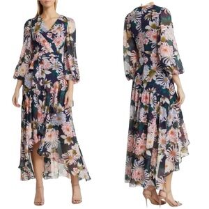 NWT Eliza J Blue floral chiffon dress women’s size 8